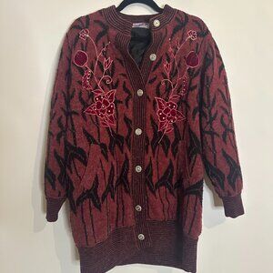 New Wang Kong Co Embroidered Angora Cardigan Sweater Vintage Quiet Luxury